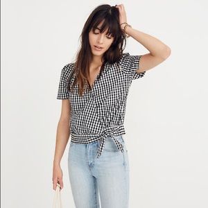 Madewell Short Sleeve Wrap Top in Gingham Check
